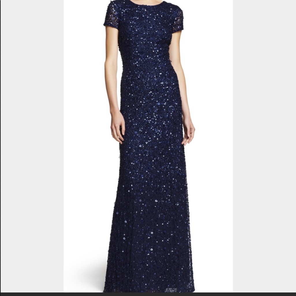 Adrianna Papell Scoop Back Sequin Gown